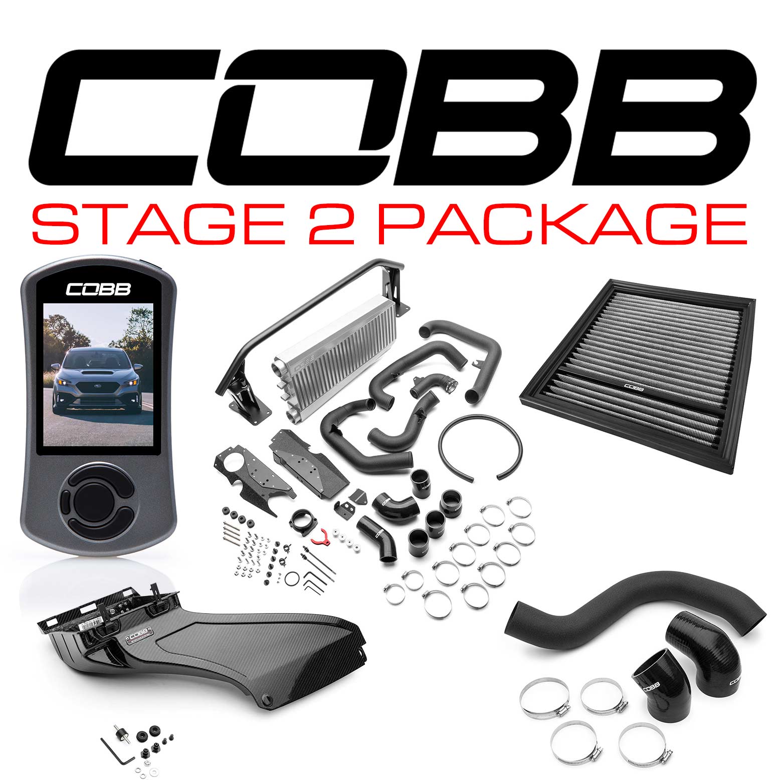 Subaru Stage 2 Power Package Silver (FMIC) Gloss Carbon Fiber WRX 2022-2026